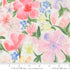 Watercolor lily floral fabric in pink and pastel shades on white background from Sweet Cecily collection by Janet Clare for Moda Fabrics.