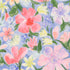 Sweet Cecily Meadow Florals Hyacinth Fabric by Janet Clare featuring watercolor pink, yellow, and lavender flowers on a purple-blue background.
