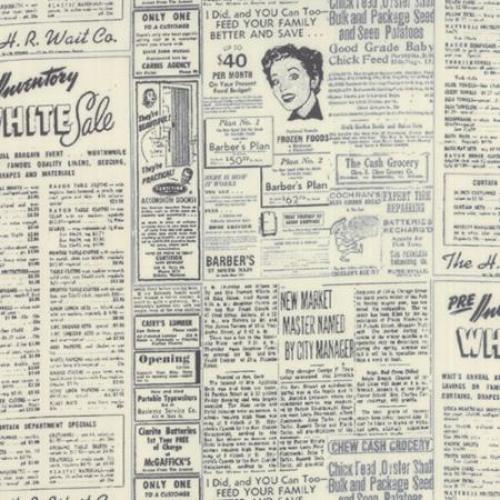 Modern Background Paper - Newsprint Cream Black Yardage