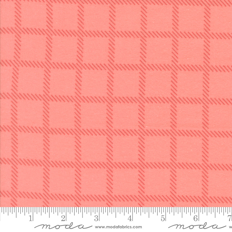 Sherbet Sunshine Flannel Cross Checks Flamingo fabric by Corey Yoder of Coriander Quilts for Moda Fabrics featuring pink plaid check design.