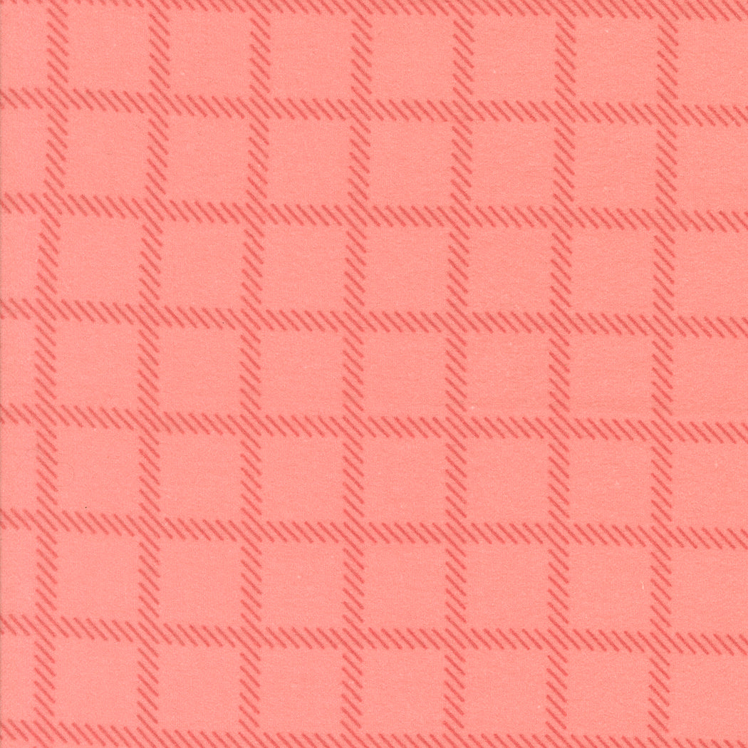 Sherbet Sunshine Flannel Cross Checks Flamingo fabric by Corey Yoder of Coriander Quilts for Moda Fabrics featuring pink plaid check design.