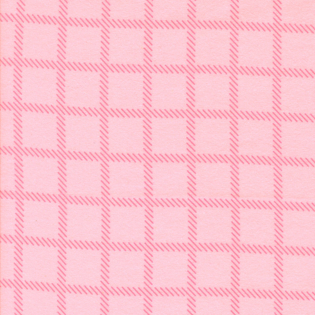 Sherbet Sunshine Flannel Cross Checks Petunia fabric by Corey Yoder of Coriander Quilts for Moda Fabrics featuring pink plaid check design.