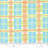 Sherbet Sunshine Plaid Sky flannel fabric by Corey Yoder of Coriander Quilts for Moda Fabrics featuring a plaid pattern in blue, green, coral, and white.