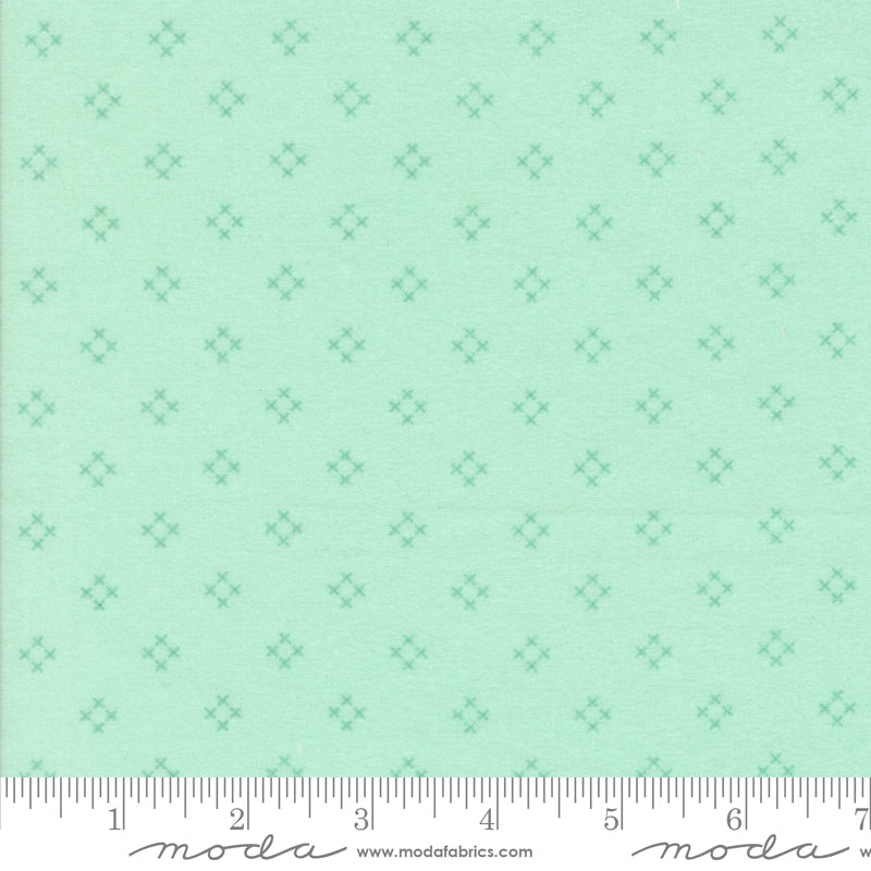 Sherbet Sunshine Flannel Diamond X Sea Glass fabric by Corey Yoder of Coriander Quilts for Moda Fabrics featuring soft sea glass green diamond cross pattern.