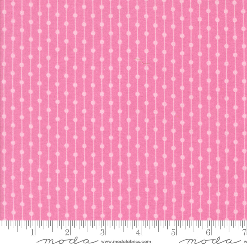 Sherbet Sunshine Flannel Stripe Petal Pink fabric by Corey Yoder of Coriander Quilts for Moda Fabrics featuring dotted vertical stripe design in soft pink.