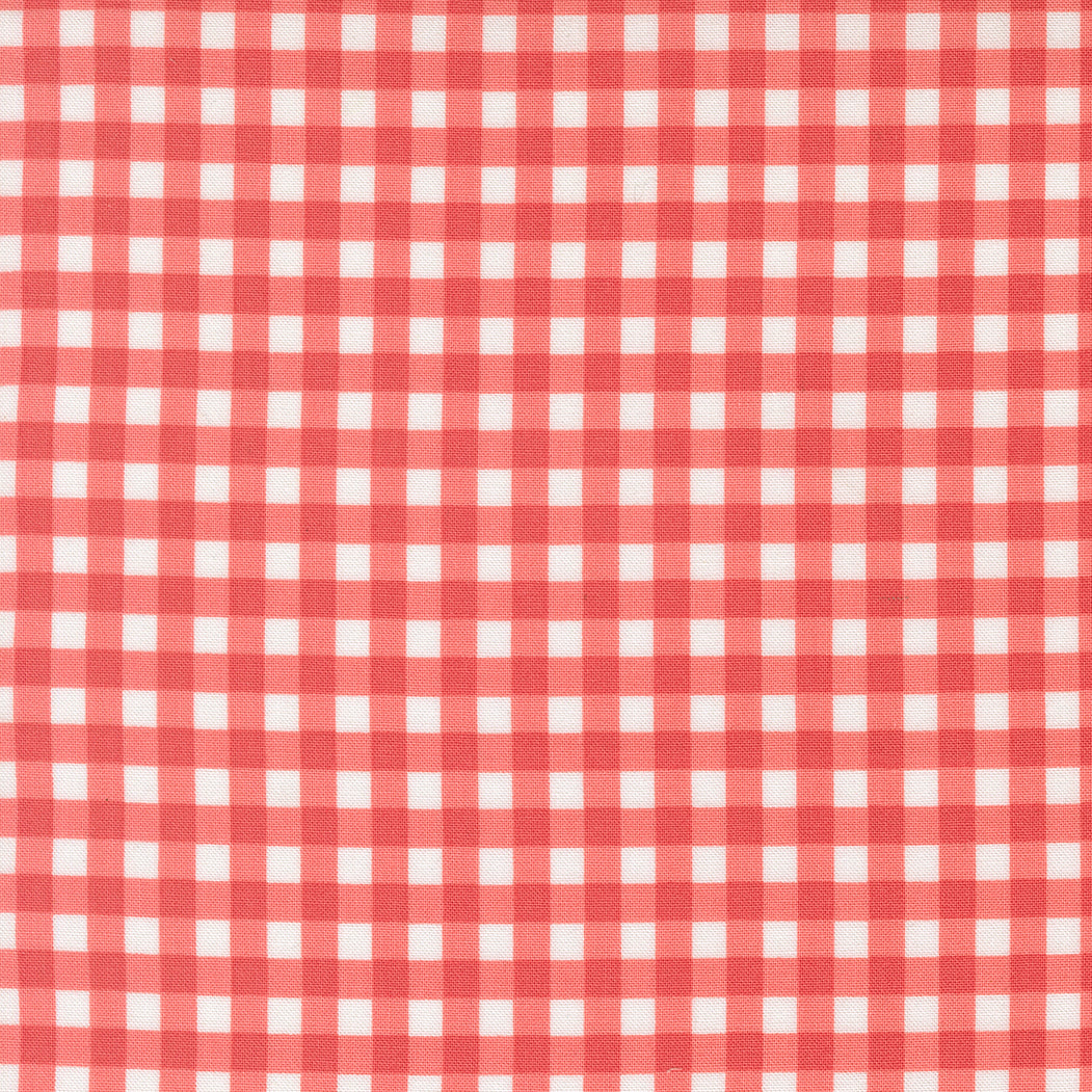 Fruit Salad Gingham Flamingo premium quilting cotton featuring a classic flamingo pink and white gingham check by Corey Yoder for Moda Fabrics.