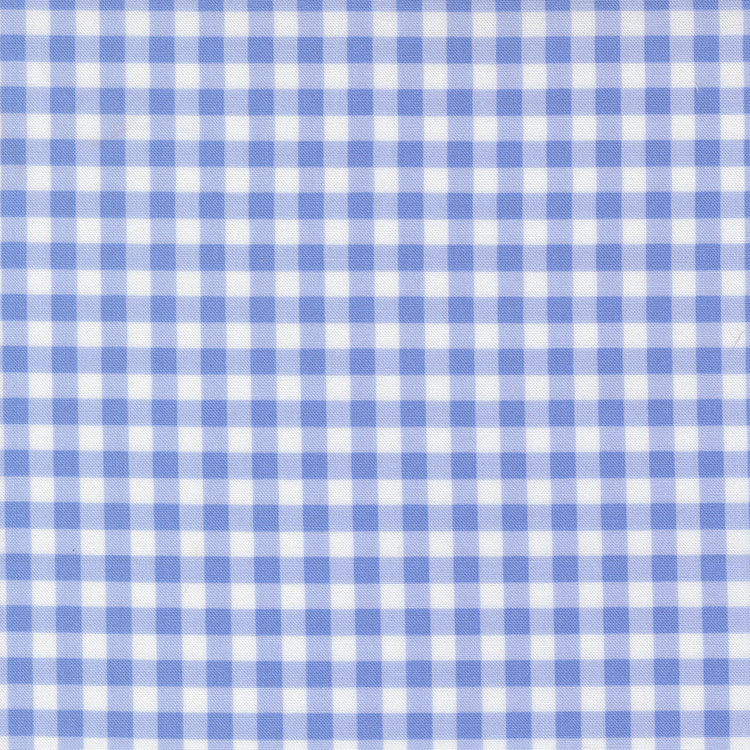 Fruit Salad Gingham Light Blue premium quilting cotton featuring a classic light blue and white gingham check by Corey Yoder for Moda Fabrics.