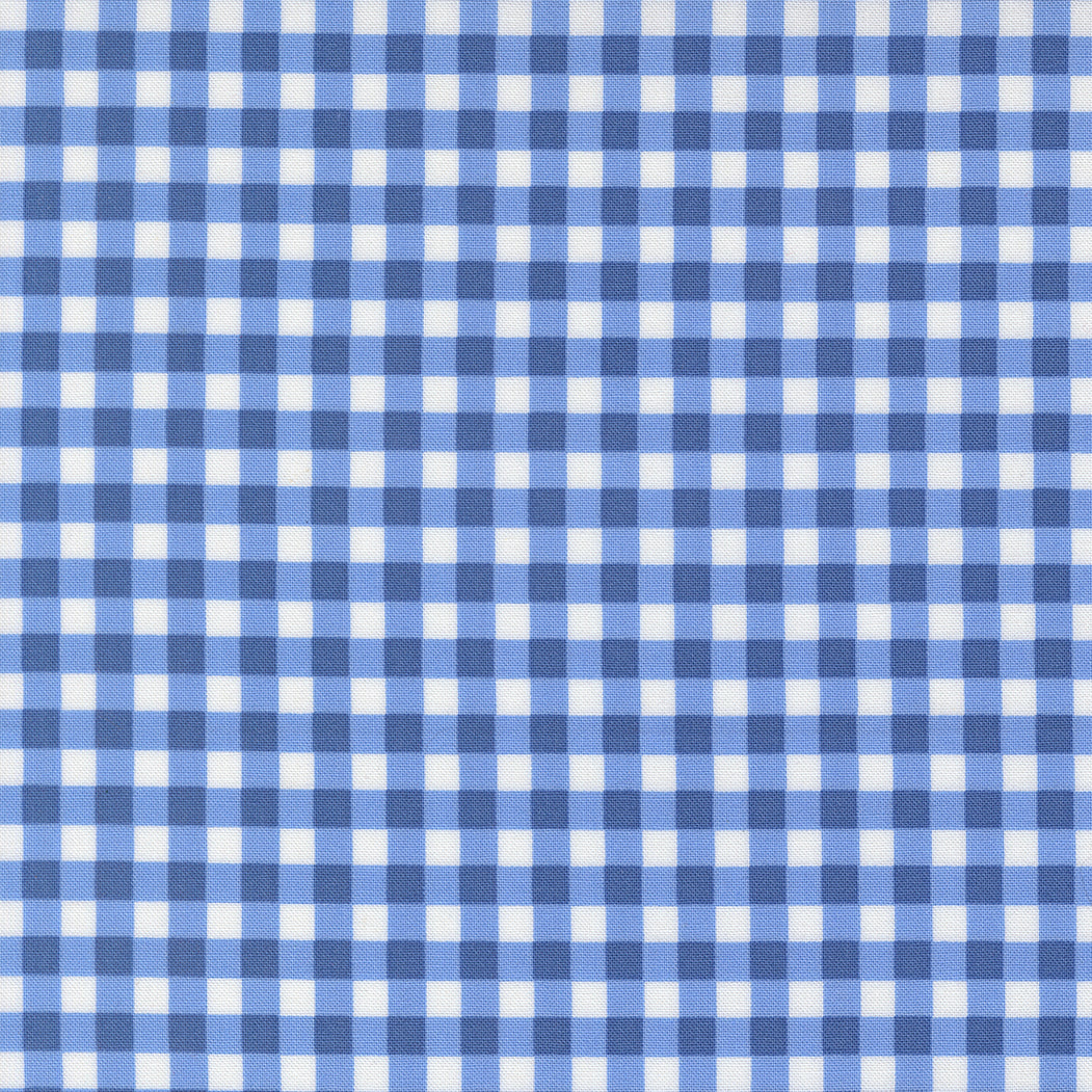 Fruit Salad Gingham Cobalt premium quilting cotton featuring a classic cobalt blue and white gingham check by Corey Yoder for Moda Fabrics.