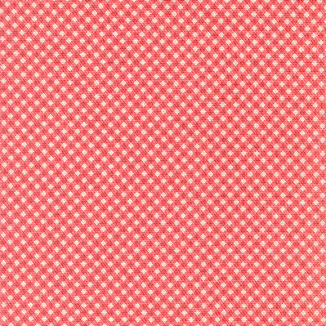 Lyda Rose Petal premium quilting cotton featuring a coral pink background with tiny ivory geometric diamond print by Bunny Hill Designs for Moda Fabrics.