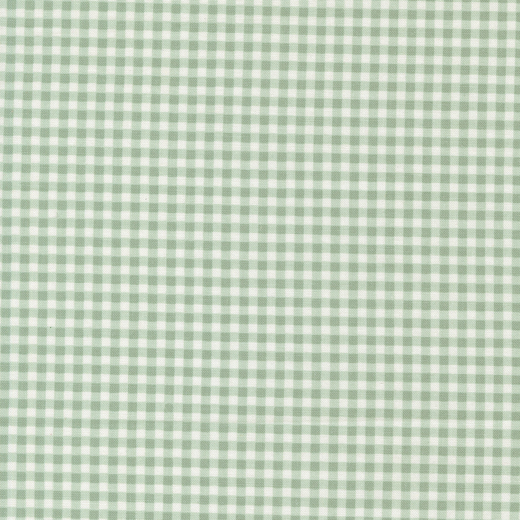 Sunbonnet Mini Gingham Dusty Blue cotton fabric by My Sew Quilty Life for Moda Fabrics showing small blue and white checks.