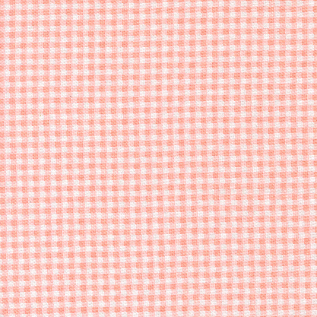 Sunbonnet Mini Gingham Pale Pink cotton fabric by My Sew Quilty Life for Moda Fabrics showing light pink and white small checks.