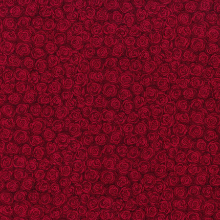 deep red rose swirl quilting fabric by Jamie Fingal for RJR Fabrics