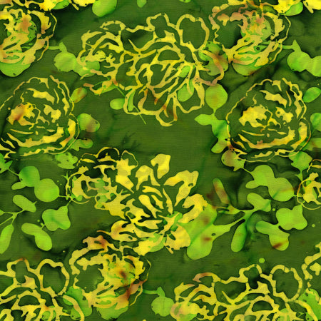 green peony floral batik fabric by Flaurie and Finch for RJR Fabrics