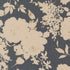 Neutral cotton linen fabric with layered charcoal gray and gold floral design