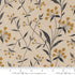 Cream cotton linen fabric with mustard floral botanical print and charcoal stems
