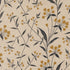 Cream cotton linen fabric with mustard floral botanical print and charcoal stems