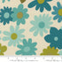 Aqua floral fabric retro blossoms Moda cotton cream background