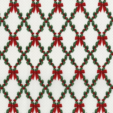 holiday holly garland and red bows metallic quilting cotton fabric by RJR Fabrics