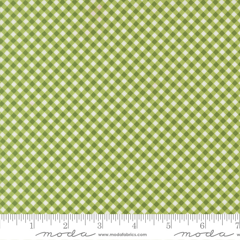 Poinsettia and Pear Gingham Fresh Grass premium quilting cotton featuring a fresh green and ivory gingham plaid by Cherri & Chelsi for Moda Fabrics.