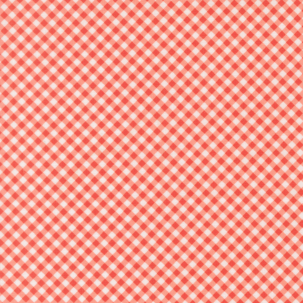 Poinsettia and Pear Gingham Geranium premium quilting cotton featuring a classic geranium red and ivory gingham plaid by Cherri & Chelsi for Moda Fabrics.