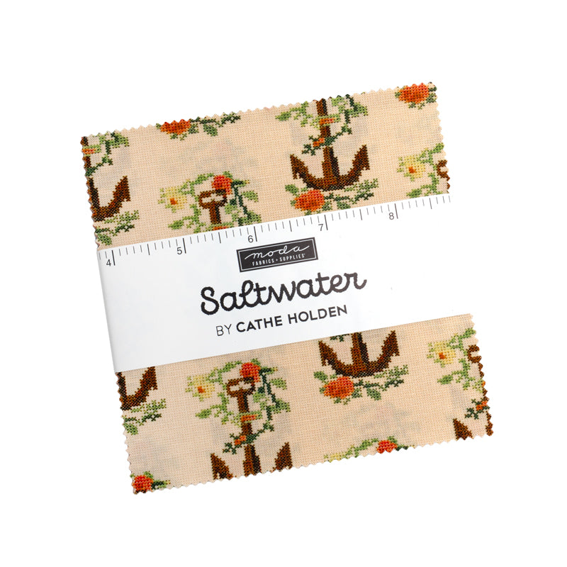 Saltwater charm pack Moda fabric squares with nautical coastal prints