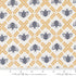 Cream cotton canvas fabric with navy bees and golden vine diamond motifs from the Sun Drenched collection by Sweetfire Road for Moda.