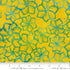 Sunburst Batiks Sun fabric by Moda Fabrics featuring turquoise tropical floral blooms on a vibrant sunshine yellow premium batik cotton background.
