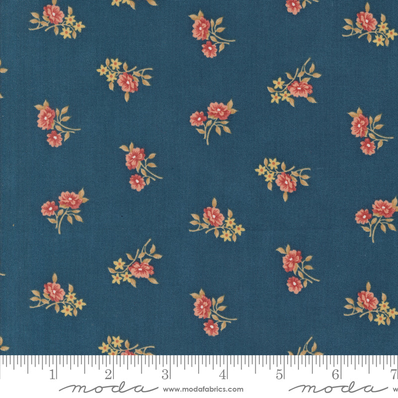 Sandalwood Rosalie Small Floral Indigo fabric by 3 Sisters for Moda Fabrics with tiny florals on a deep blue background