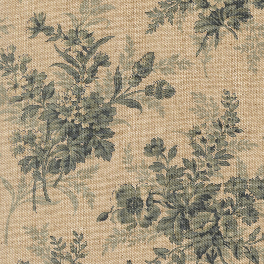 Breathtaking Blues Bouquets Mochi Linen Porcelain floral fabric by 3 Sisters for Moda Fabrics