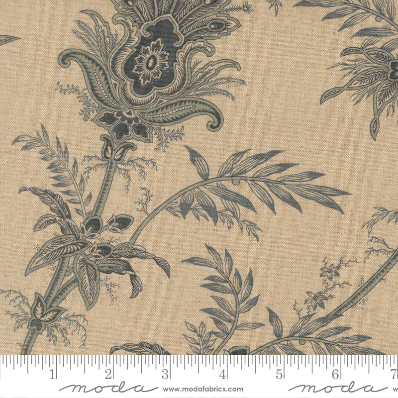 Breathtaking Blues Plume Mochi Linen Porcelain fabric by 3 Sisters for Moda Fabrics