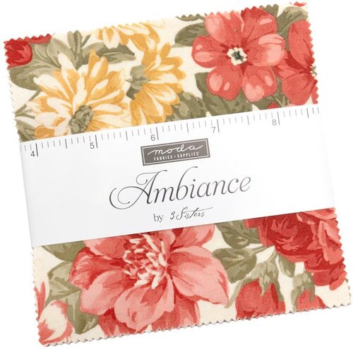 Ambiance Charm Pack by 3 Sisters for Moda Fabrics featuring vintage floral quilting cotton 5 inch squares