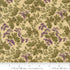 Collections Essence Florals Parchment fabric by Howard Marcus for Moda Fabrics featuring sage green botanical leaves and delicate lavender flowers on a soft parchment cream background.