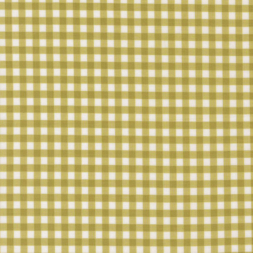 Lucky Gingham Grass cotton fabric by Sweetwater for Moda Fabrics showing green and white small checks.
