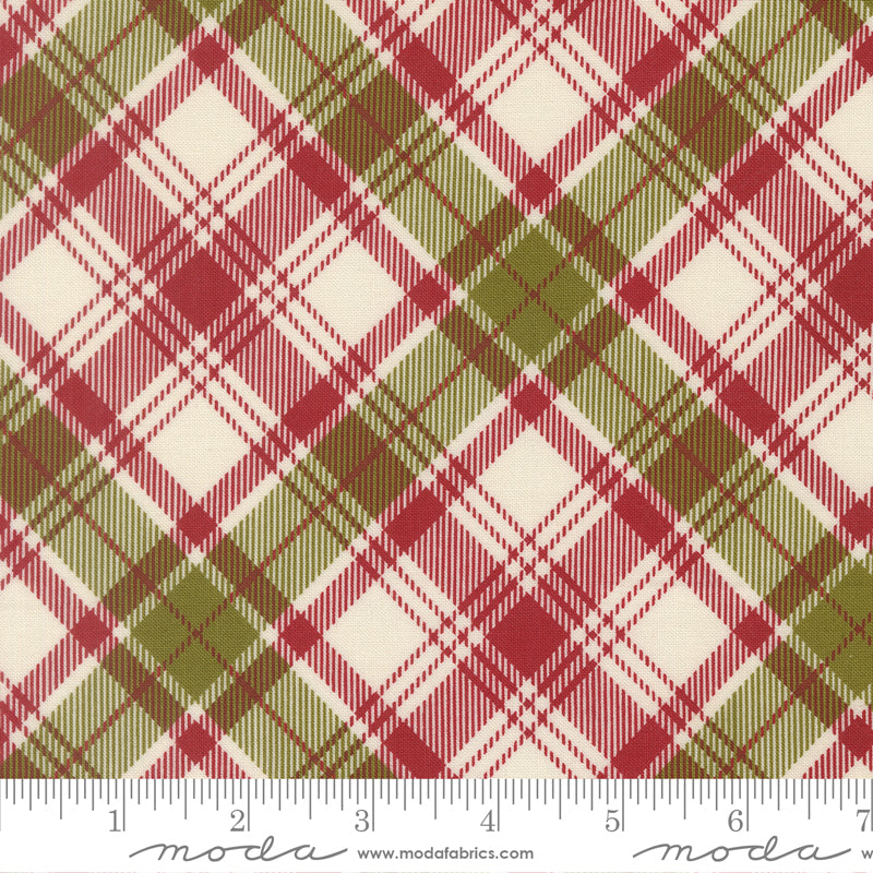 Chilly Christmas Plaid Red premium quilting cotton featuring a festive red, green, and ivory tartan plaid by Sweetwater for Moda Fabrics.