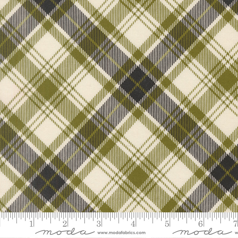 Chilly Christmas Plaid Pine premium quilting cotton featuring a pine green, charcoal, and ivory tartan plaid by Sweetwater for Moda Fabrics.