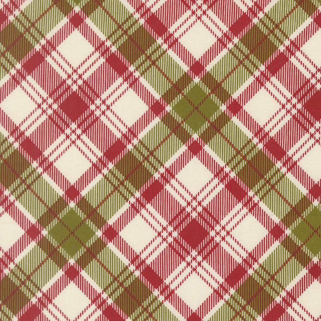 Chilly Christmas Plaid Red premium quilting cotton featuring a festive red, green, and ivory tartan plaid by Sweetwater for Moda Fabrics.