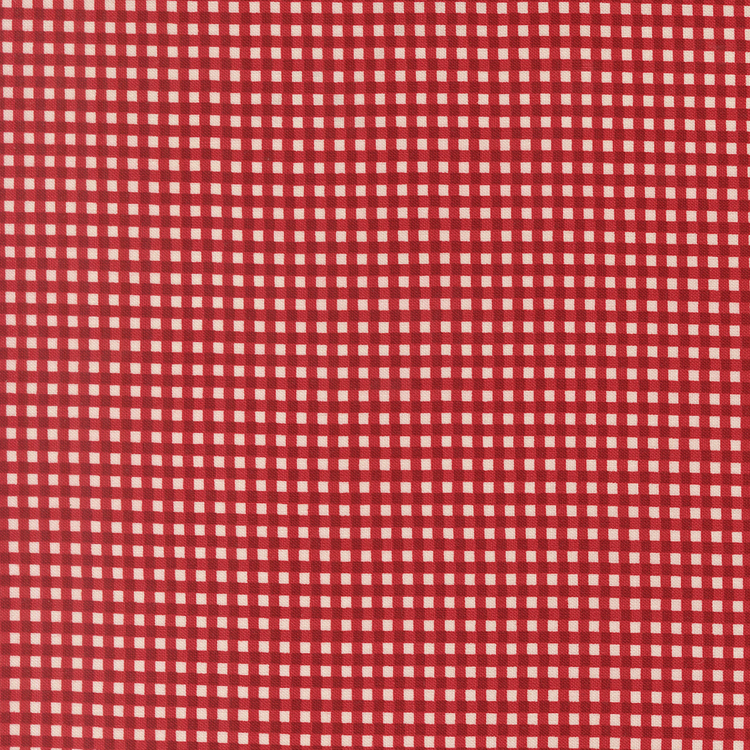 Chilly Gingham Red premium quilting cotton featuring a classic red and ivory gingham plaid by Sweetwater for Moda Fabrics.