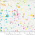 Gradients Euphoria Rainbow 108-inch wide cotton backing fabric featuring colorful rainbow paint splatters scattered across a white background by Moda Fabrics.
