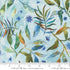 Wanderlust – Frondest Friends – Dawn fabric featuring multicolored watercolor leaves and small blue flowers on a dawn blue background, 100% cotton by Create Joy Project for Moda Fabrics