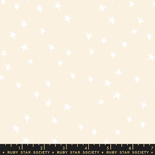 Starry White on Natural fabric by Alexia Abegg for Ruby Star Society featuring scattered white stars on a soft natural cream background.