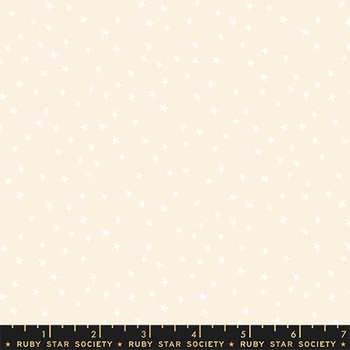Mini Starry White on Natural fabric by Alexia Abegg for Ruby Star Society with tiny white stars on a soft cream background.