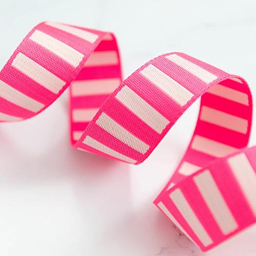 neon pink and off white striped polyester bag webbing strap