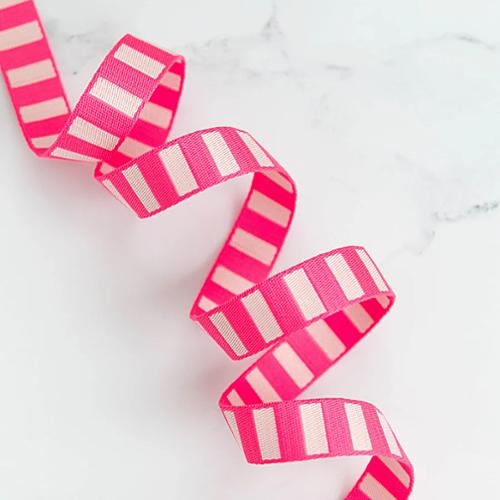 neon pink striped polyester webbing for bag making and sewing projects