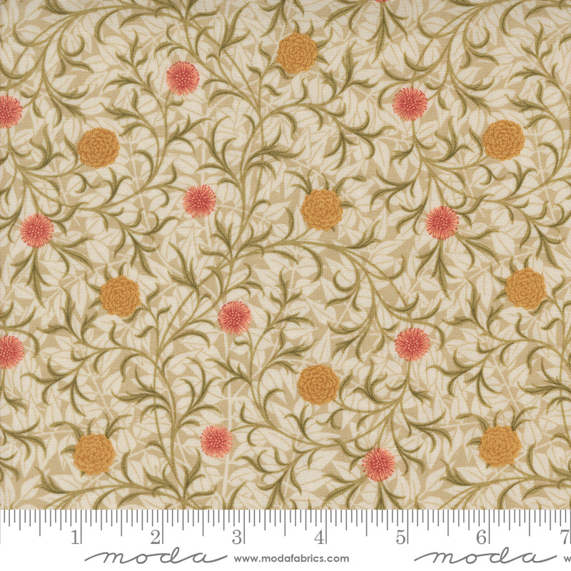 Morris Manor Scroll Florals Porcelain fabric by Barbara Brackman for Moda Fabrics.