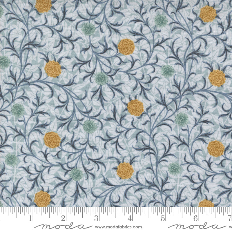 Morris Manor Scroll Florals Sky fabric by Barbara Brackman for Moda Fabrics.