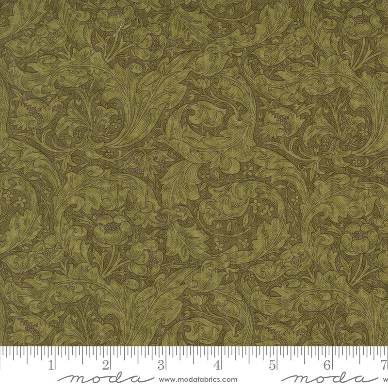 Morris Manor Bachelors Button Sage fabric by Barbara Brackman for Moda Fabrics.