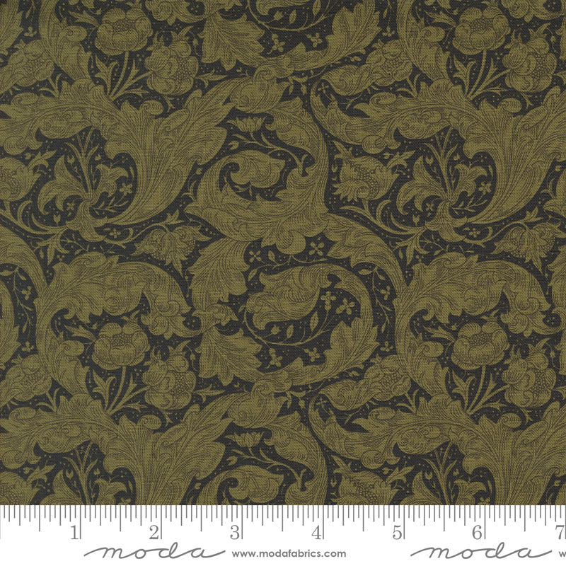 Morris Manor Bachelors Button Ebony fabric by Barbara Brackman for Moda Fabrics.