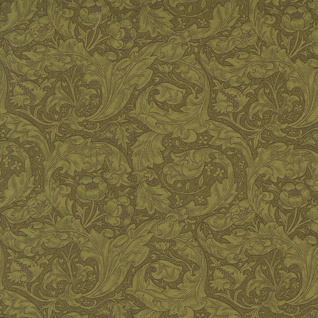Morris Manor Bachelors Button Sage fabric by Barbara Brackman for Moda Fabrics.