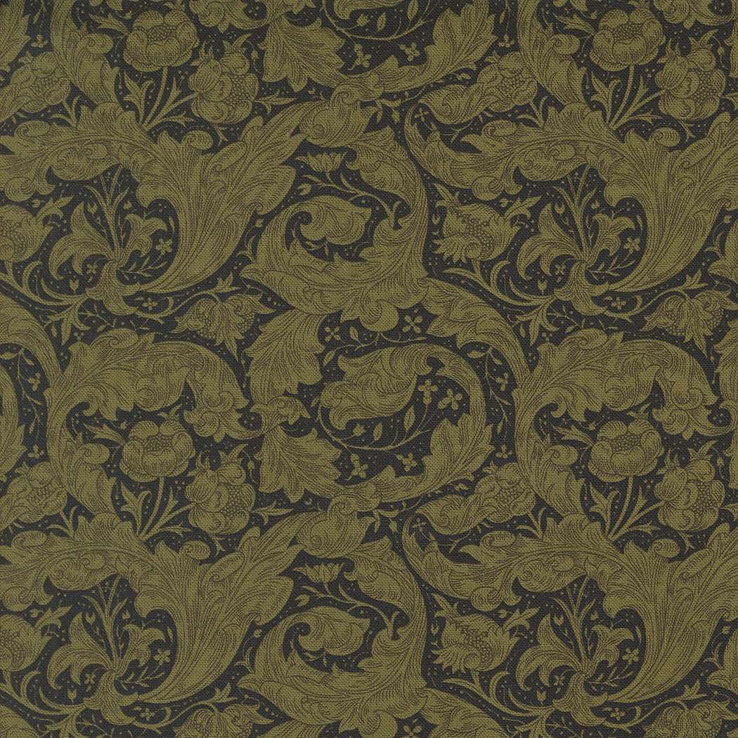 Morris Manor Bachelors Button Ebony fabric by Barbara Brackman for Moda Fabrics.