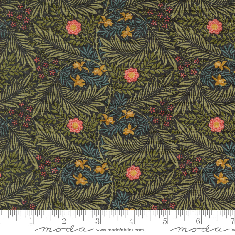 Morris Manor Larkspur Florals Ebony fabric by Barbara Brackman for Moda Fabrics.